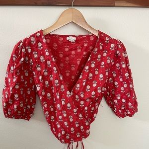 Billabong size medium red floral wrap shirt